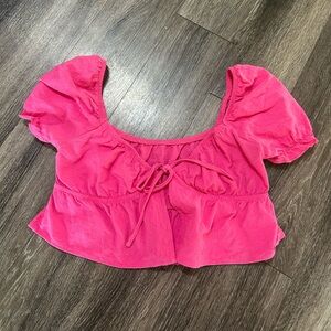 Fuchsia Puff Sleeve Peplum Blouse
